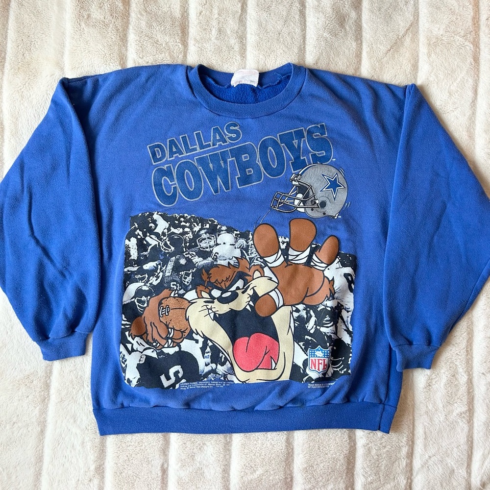 Vintage 1993 Dallas Cowboys Looney Tunes Crewneck Tasmanian Devil Size Medium
